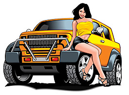 卡通美女越野車