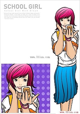 照鏡子的女學生