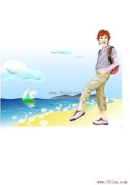 海边背包女孩