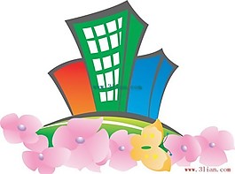 卡通風景鮮花