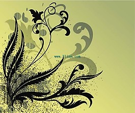 矢量黑色花卉紋樣