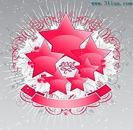 红色五角星与花纹
