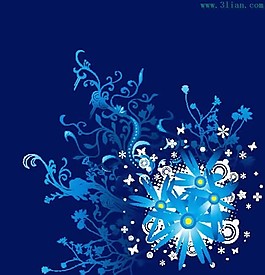 藍(lán)色背景與花朵花紋