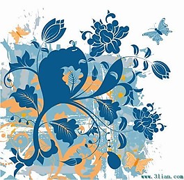 藍(lán)色植物花卉花紋