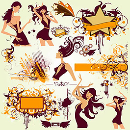 多款時尚女性與花紋