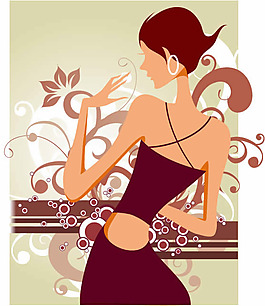 矢量時尚女性與花紋背景