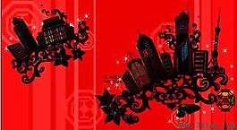 紅底建筑花紋
