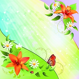 矢量夢幻光線花朵百合背景