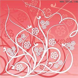 矢量粉红底纹背景与花卉花纹