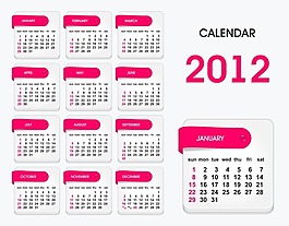2012年月歷模板矢量素材