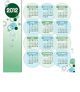 2012年月歷模板矢量素材