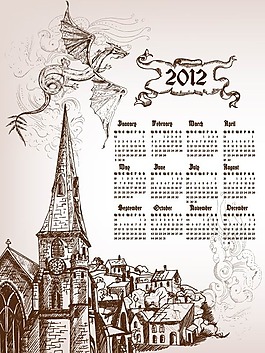 2012年手繪日歷矢量圖