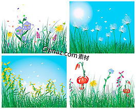 鮮花小草矢量圖下載