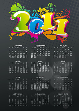 2011年日歷模板矢量圖下載