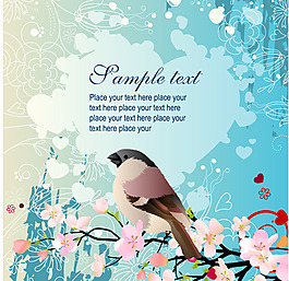 桃花櫻花花鳥矢量圖下載