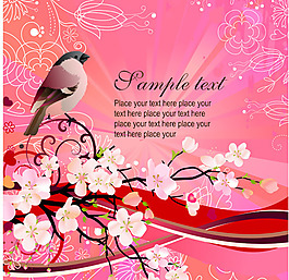 桃花櫻花花鳥矢量圖下載