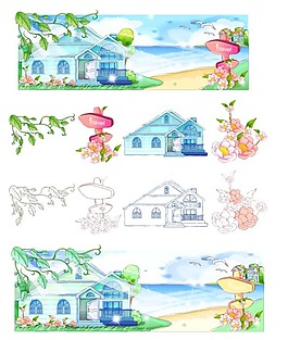 夏日風(fēng)情風(fēng)景矢量圖下載
