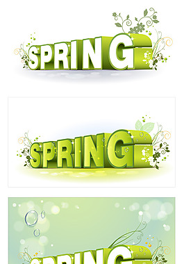 spring花纹立体字矢量图下载