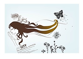 女性美女素描矢量圖下載