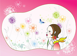 时尚潮流花纹美女矢量图下载