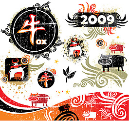 2009牛年素材矢量圖下載