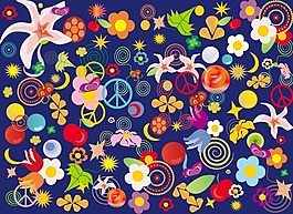 粉色花朵潮流圓形矢量圖