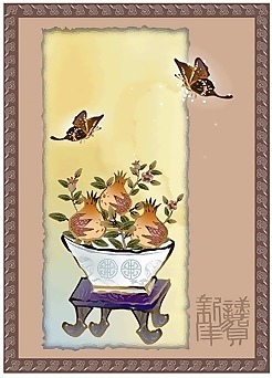 蝴蝶石榴-恭賀新禧矢量圖