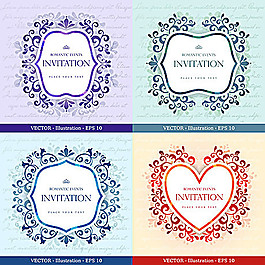 浪漫花紋裝飾邀請卡矢量素材