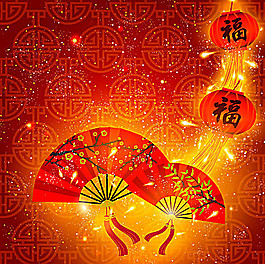 中國(guó)風(fēng)春節(jié)扇子燈籠矢量素材