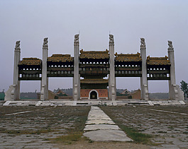 明清城楼前牌楼设计古地砖广场明清风格建筑