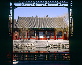 北京頤和園攝影圖片明清建筑窗門框文化裝飾
