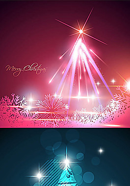 炫彩光线圣诞树矢量图