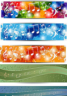 炫彩音符旗幟矢量模板