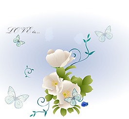 移門圖片素材白色花朵和蝴蝶