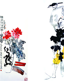玻璃移门装饰图片水墨画花朵
