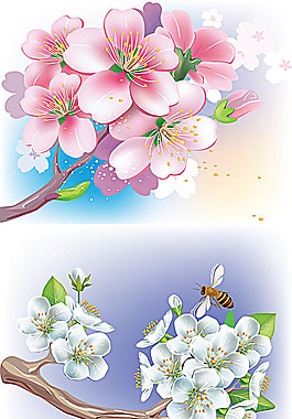 花朵和蜜蜂精美矢量素材