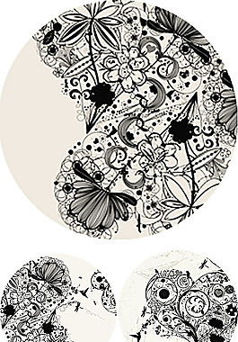 黑白手绘花藤插图矢量素材