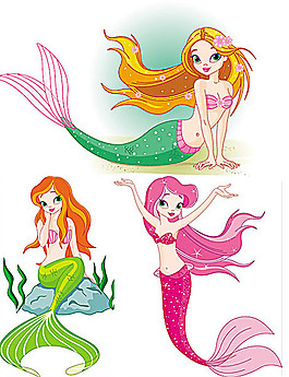 3款卡通美人魚矢量素材
