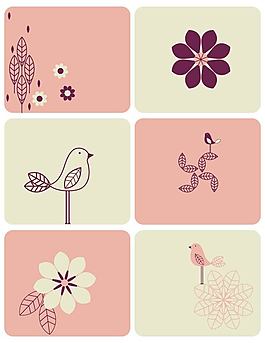 矢量插畫小鳥和花