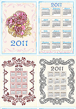 復(fù)古花邊2011年日歷模板矢量素材