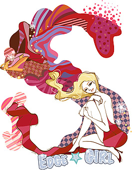 时尚女孩卡通插画EPS矢量素材
