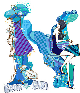 時尚女孩卡通插畫EPS矢量素材