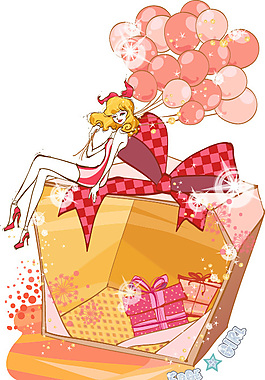 時尚女孩卡通插畫EPS矢量素材
