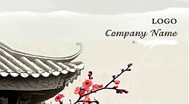 中國風單面名片模板PSD素材屋檐紅梅