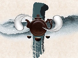 中国风海报设计茶壶茶杯