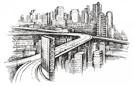 手繪都市城市建筑圖片