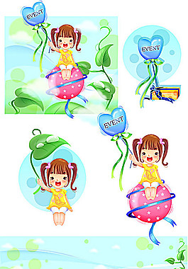 拿氣球可愛卡通小女生