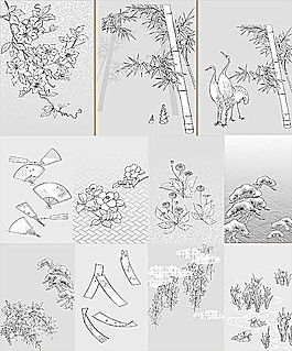 日式花草紋矢量素材