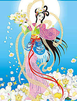 嫦娥奔月矢量插圖