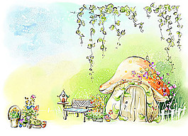 蘑菇小屋童話風景psd素材
